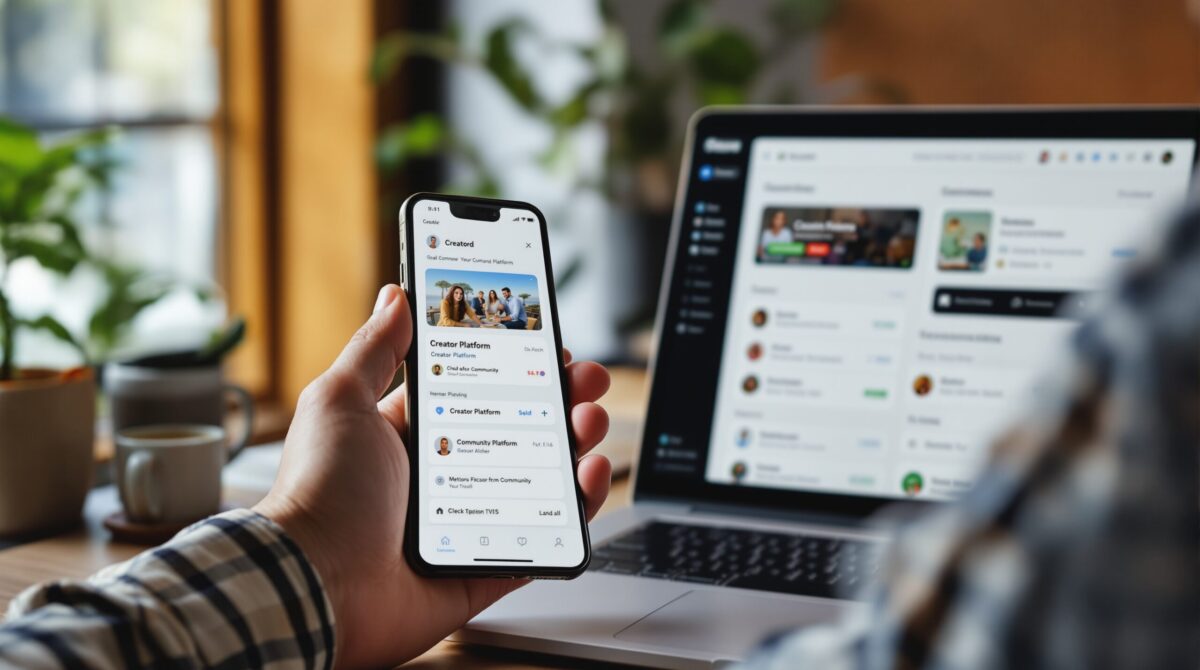 Mobile app showing simple community access and member navigation for a creator platform
